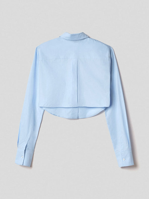 Hinnominate Camicia corta in cotone con fondo stondato Azzurro
