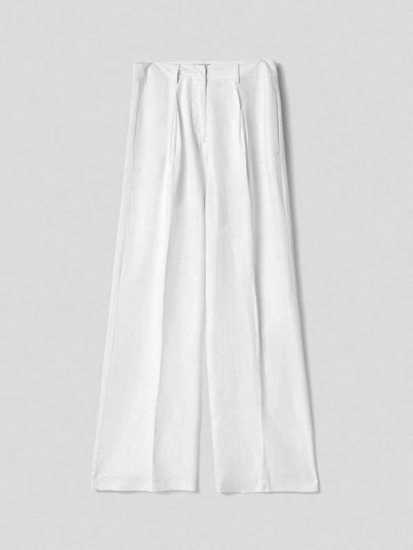 Hinnominate Pantalone largo in poliviscosa con pences Bianco