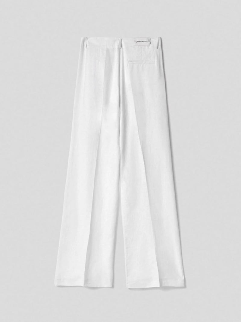 Hinnominate Pantalone largo in poliviscosa con pences Bianco