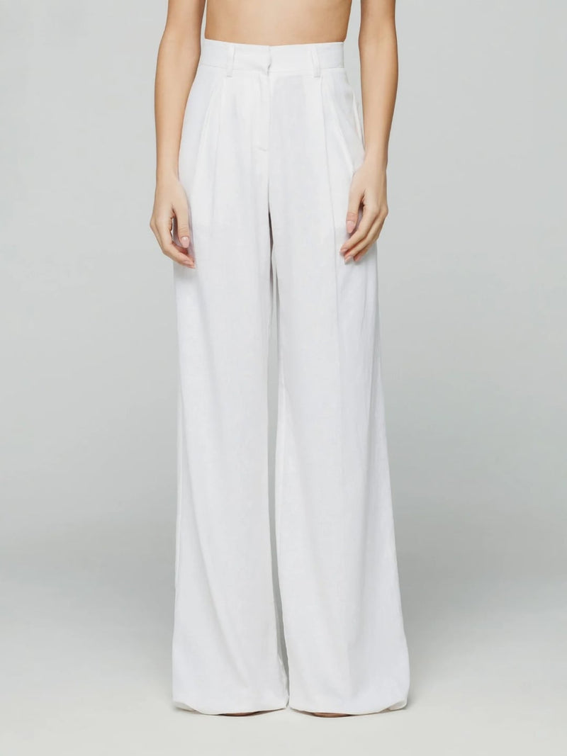 Hinnominate Pantalone largo in poliviscosa con pences Bianco