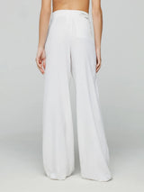 Hinnominate Pantalone largo in poliviscosa con pences Bianco