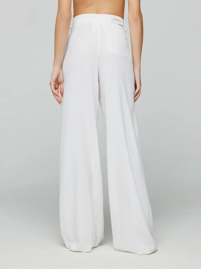 Hinnominate Pantalone largo in poliviscosa con pences Bianco