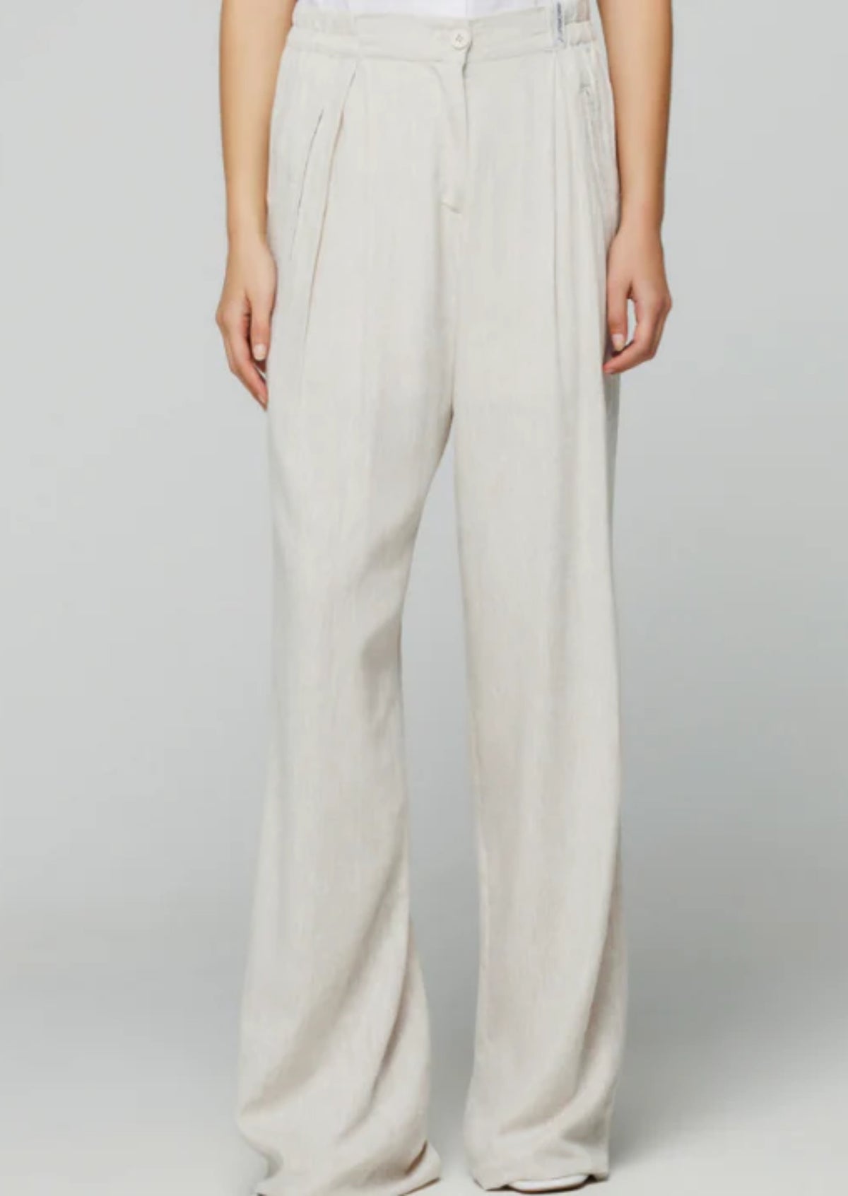 Hinnominate Pantalone largo dritto in lino con elastico Bianco