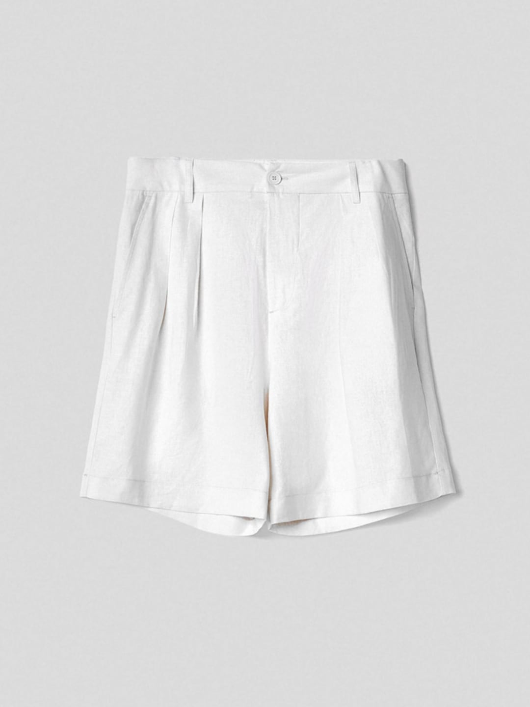 Hinnominate Shorts in Lino con Cinto costruito e Pences Bianco