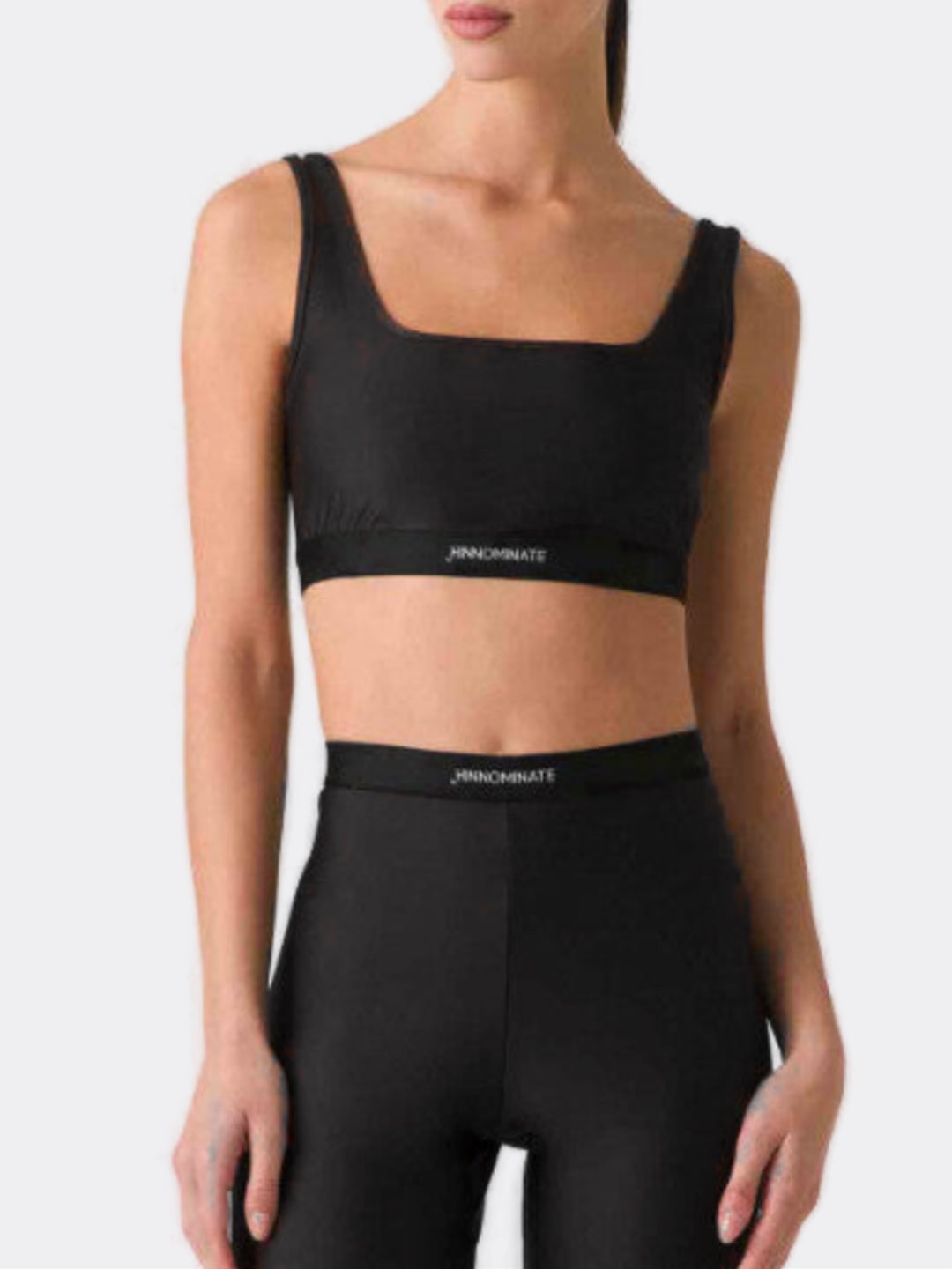 Hinnominate Top In Lycra Lucida Con Elastico Logato In Contrasto Nero