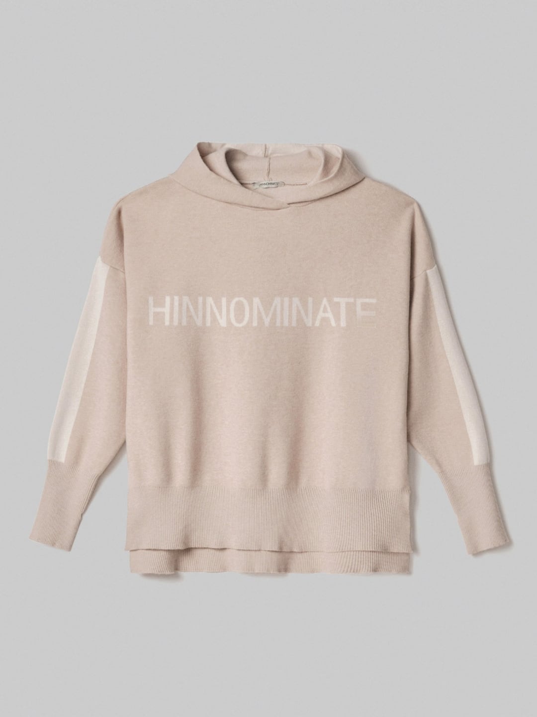 Hinnominate Maglia Cappuccio Con Bande In Contrasto, Logo In Punto Rovescio E Buchi Ai Polsi Beige Sand