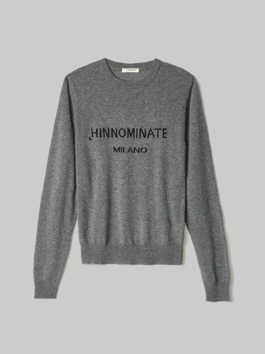 Hinnominate Maglia Paricollo con Intarsio in Misto Cachemire Grigio Melange