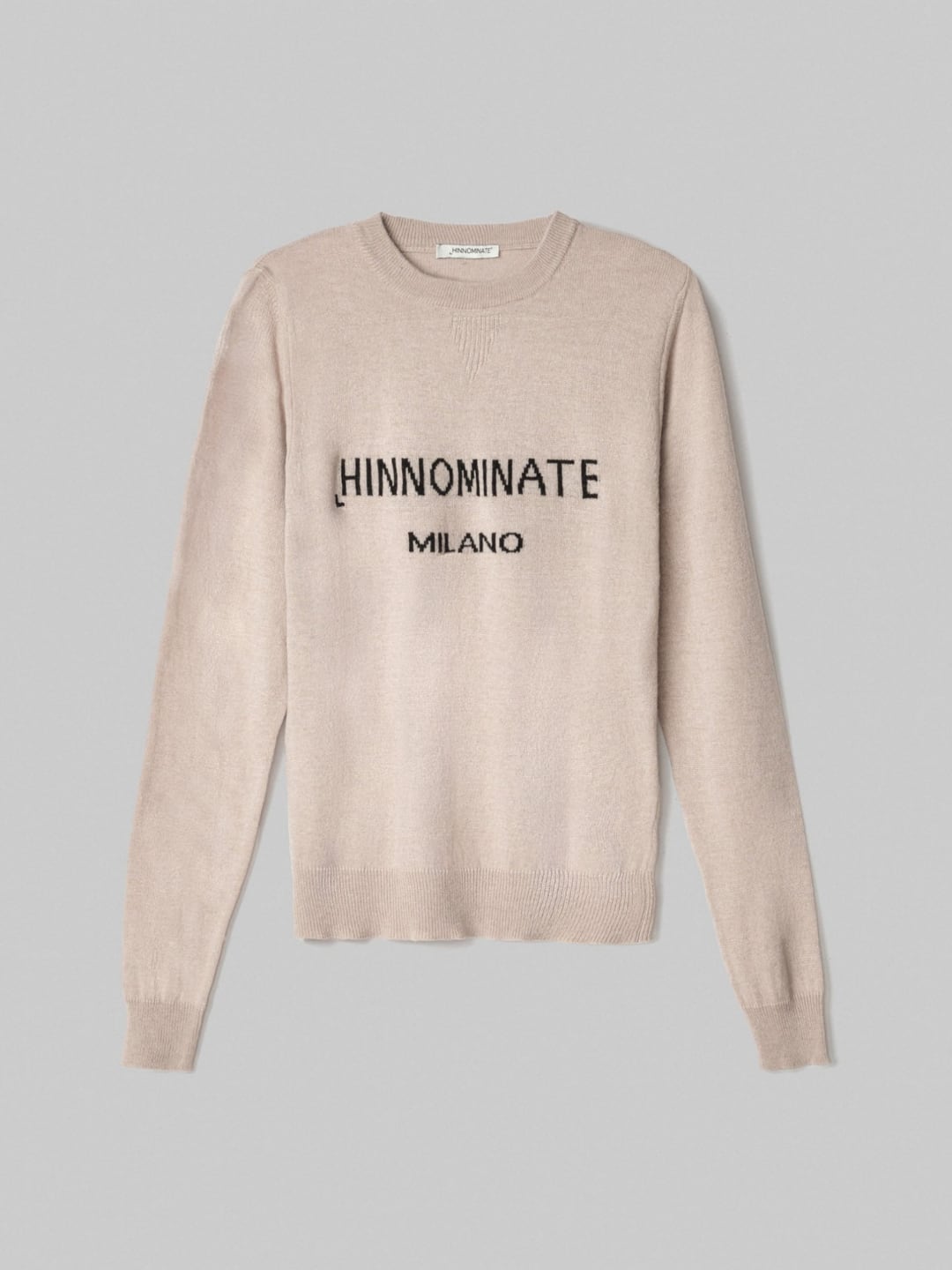 Hinnominate Maglia Paricollo con Intarsio in Misto Cachemire Beige Sand