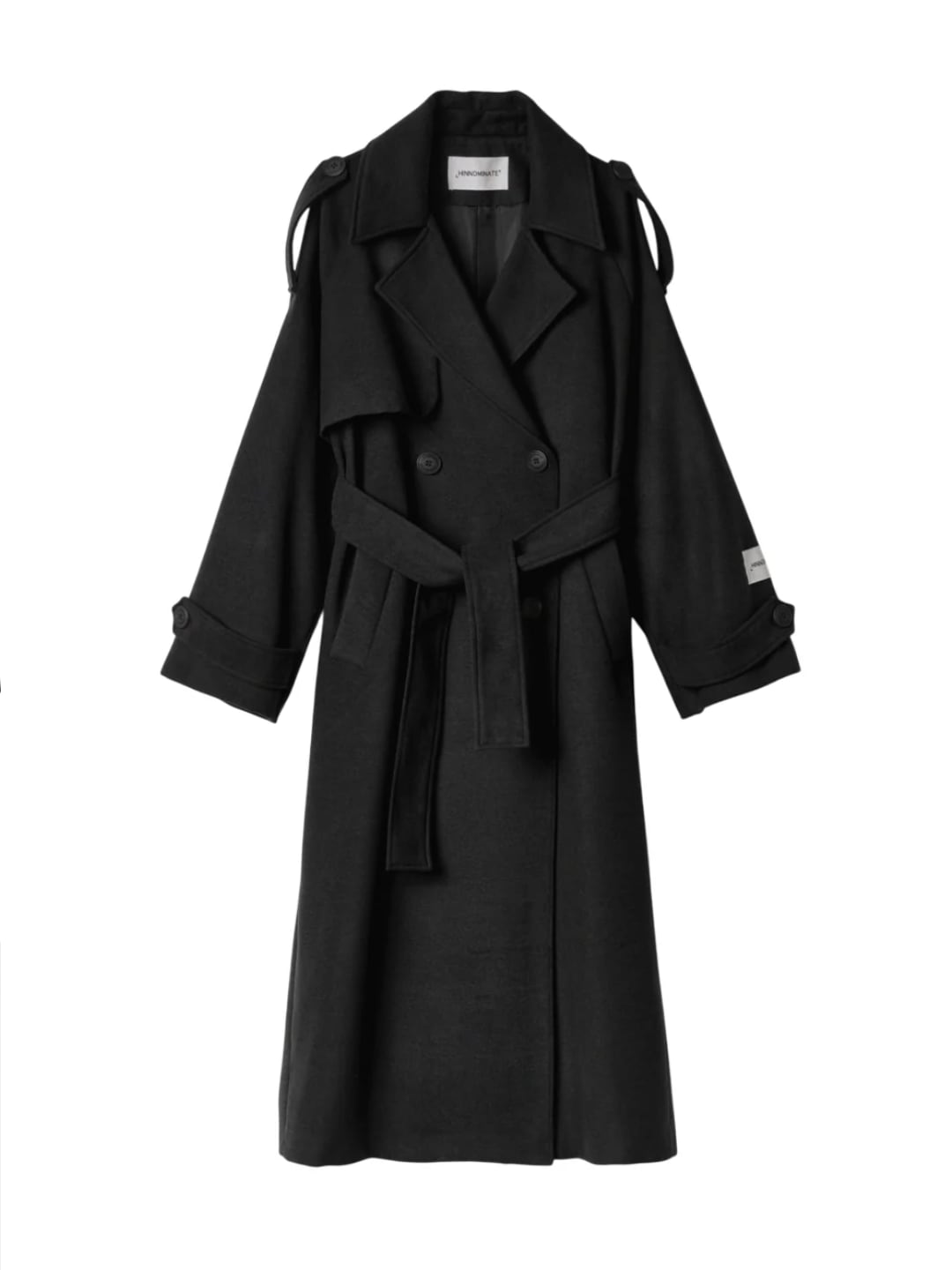 Hinnominate Cappotto Over in Panno con Cintura Nero