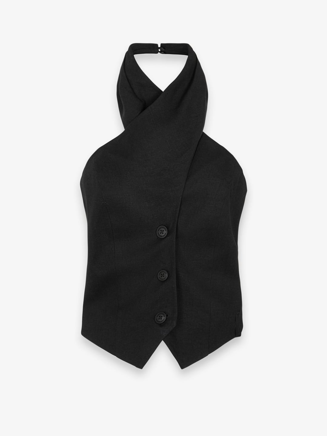 Hinnominate Top In Lino Con Incrocio Al Collo Nero