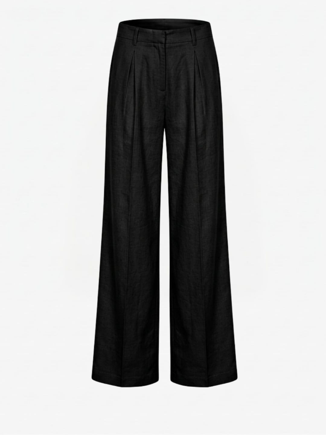 Hinnominate Pantalone A Palazzo Con Pences In Lino Nero