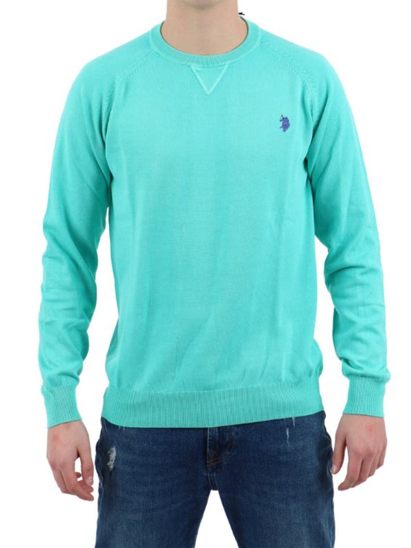 Maglia girocollo Modello Lin in cotone over dyed con logo  Verde Acqua