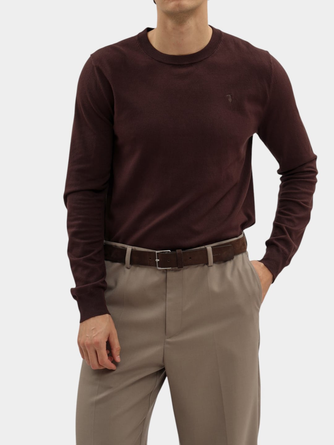 Trussardi Maglia girocollo in viscosa stretch Marrone