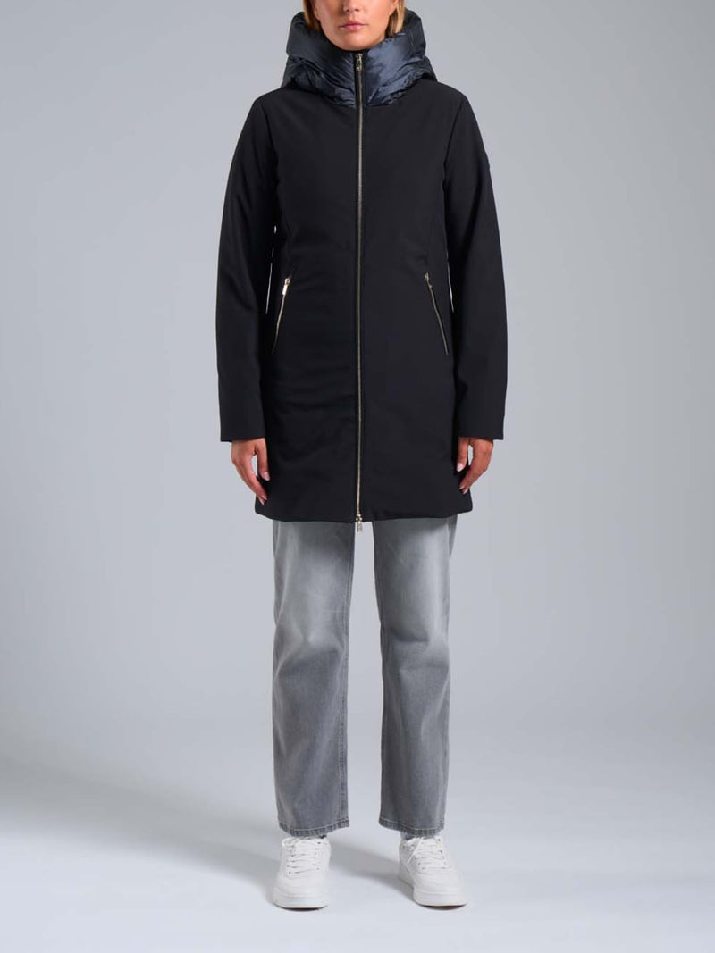 Giubbino Lungo con Cappuccio in Softshell Nero Mire 2.2