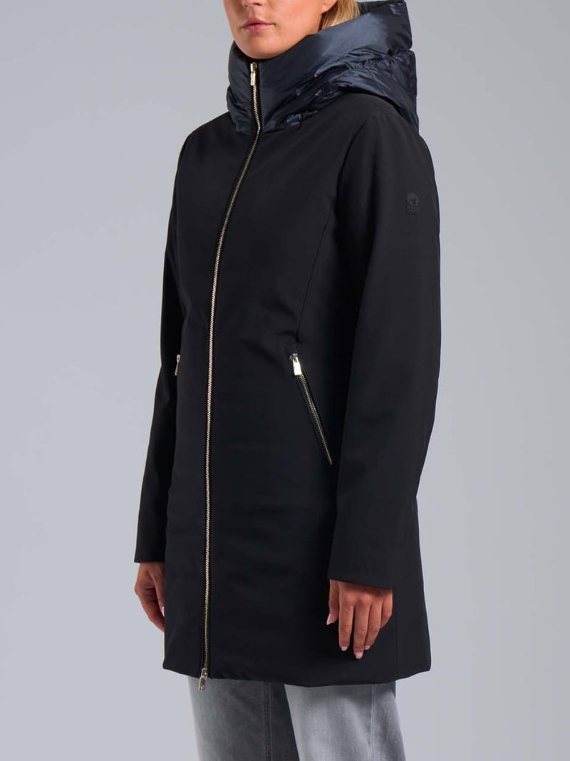 Giubbino Lungo con Cappuccio in Softshell Nero Mire 2.2