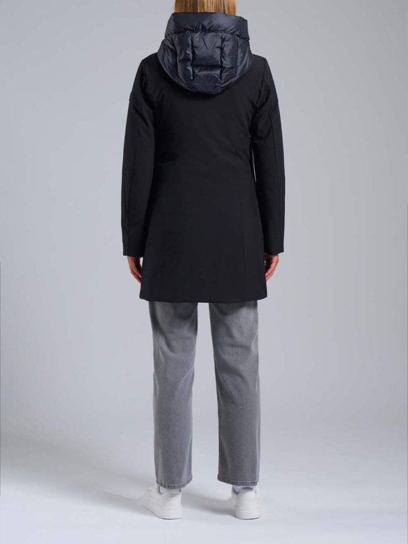 Giubbino Lungo con Cappuccio in Softshell Nero Mire 2.2