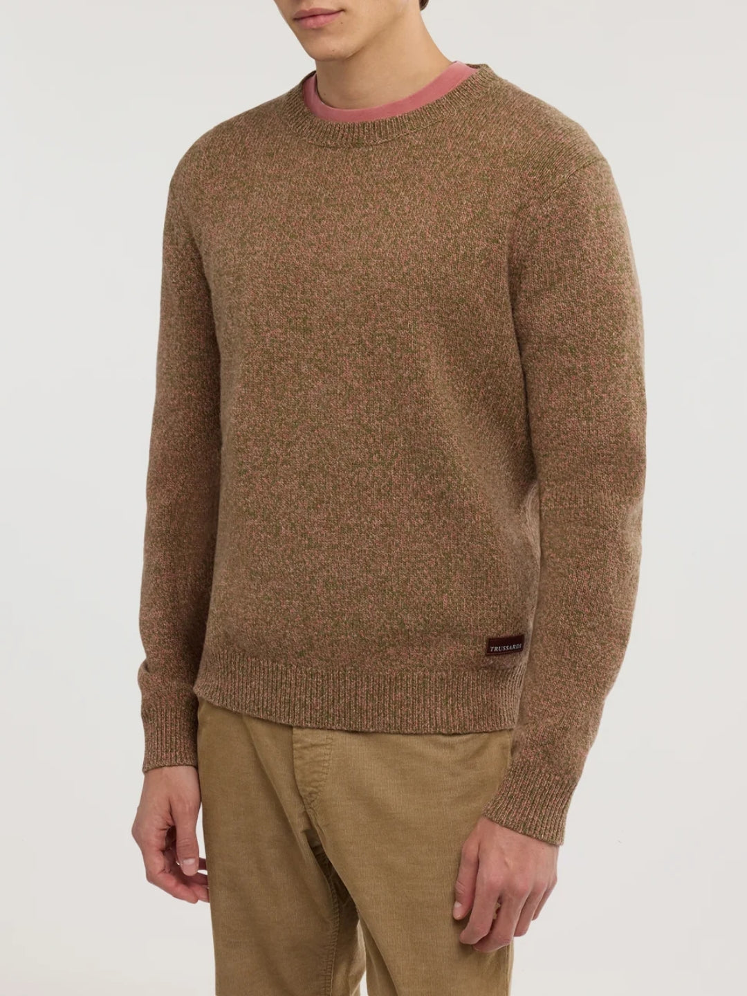 Trussardi Maglia girocollo mouliné Bicolor Beige e Verde