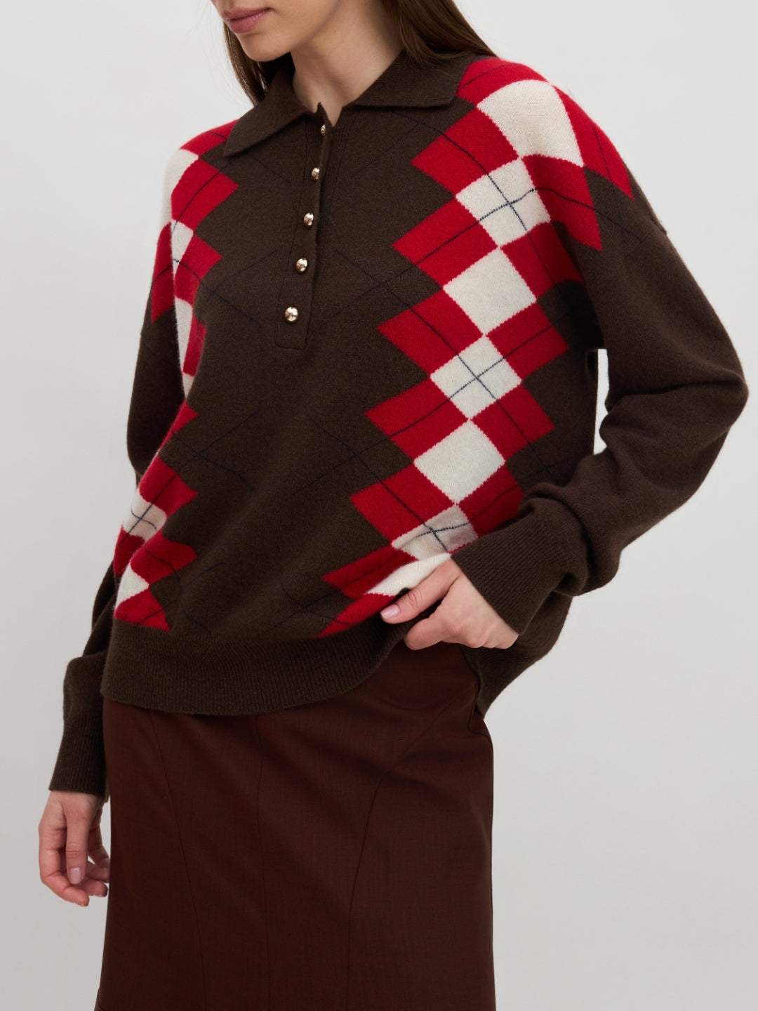 MARELLA Maglione in lana e cashmere Bicolor Marrone e Rosso