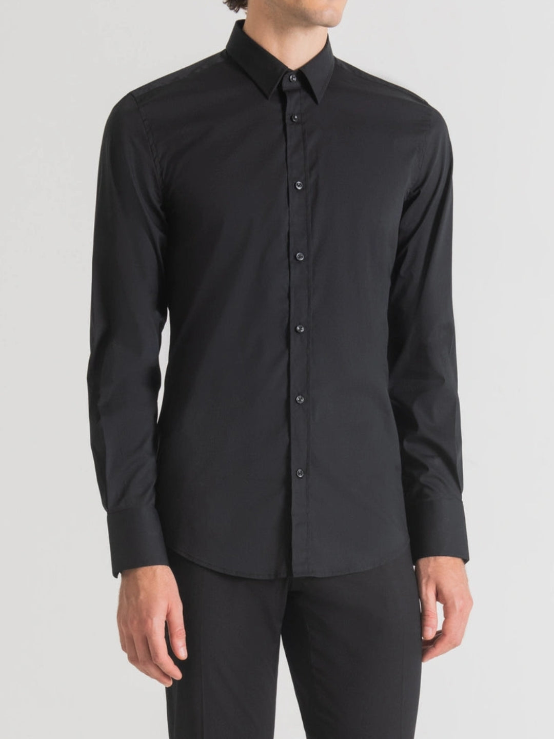 Antony Morato Camicia Super Slim fit “MILANO” in Fresco Popeline di Cotone Misto Stretch Nero