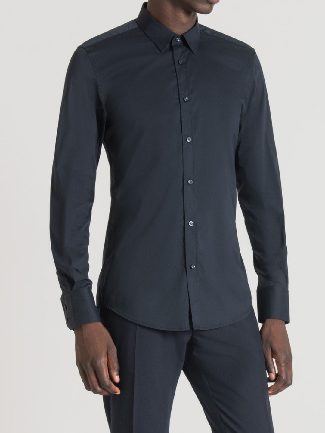 Antony Morato Camicia Super Slim fit “MILANO” in Fresco Popeline di Cotone Misto Stretch Blu Ink