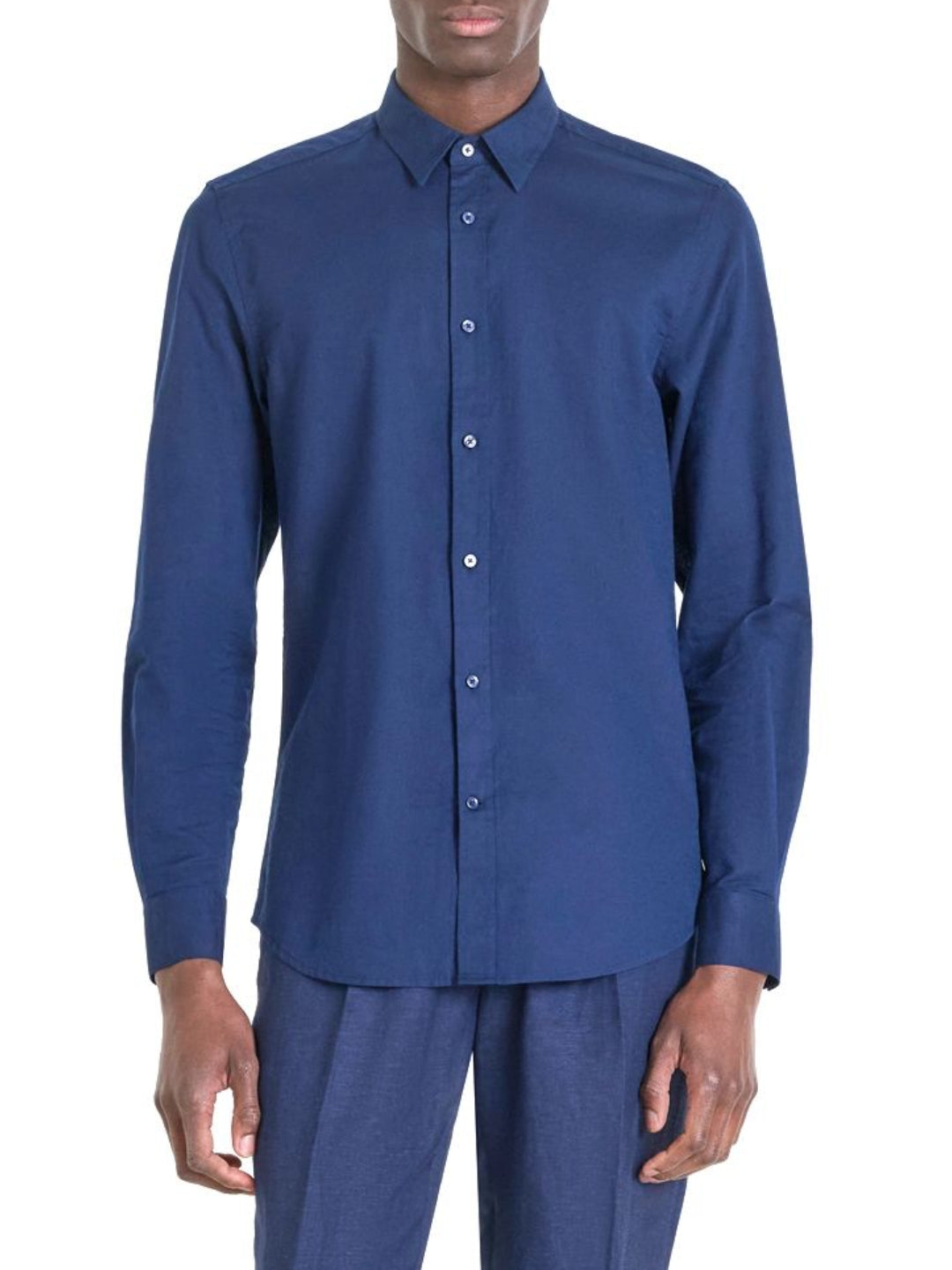 Antony Morato Camicia "ALICANTE" Slim Fit In Cotone misto Lino Blu Navy