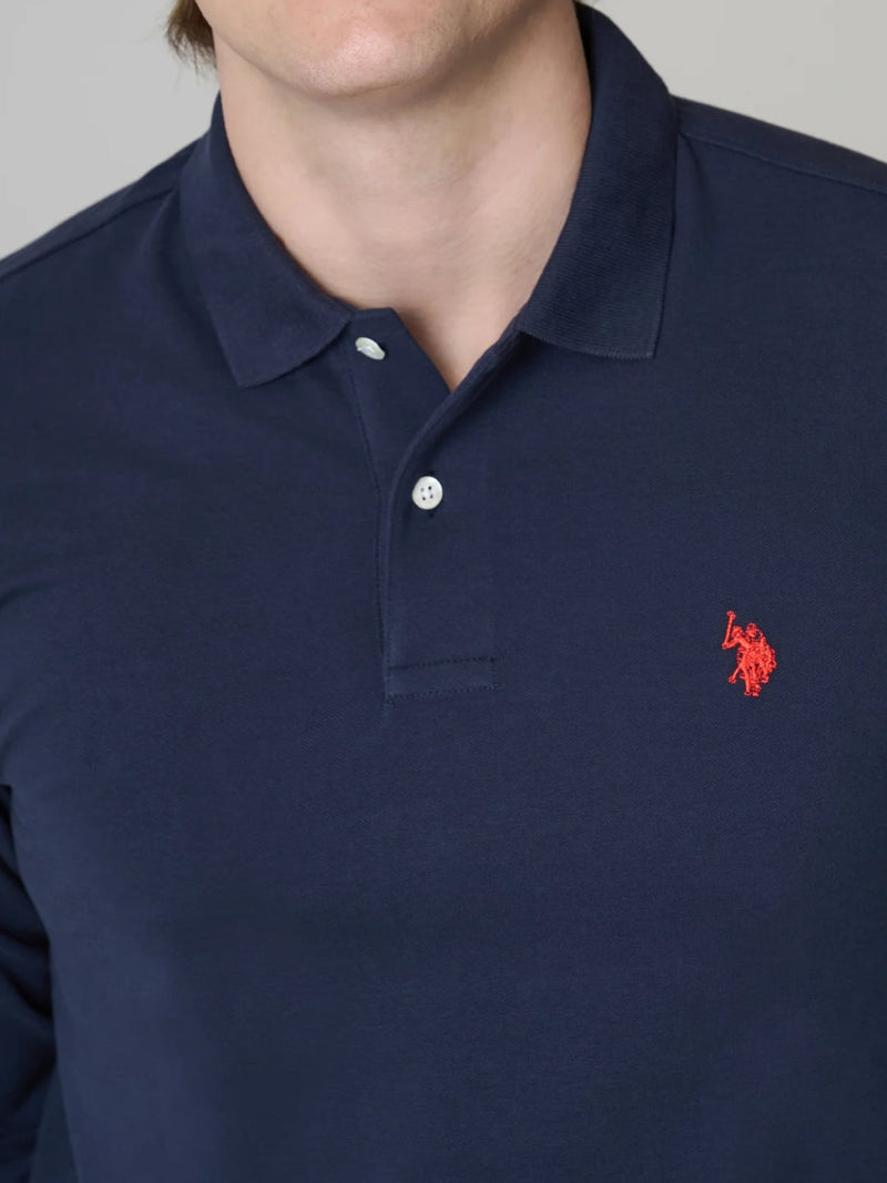 Polo manica lunga MUST in cotone nido d'ape Blu Navy