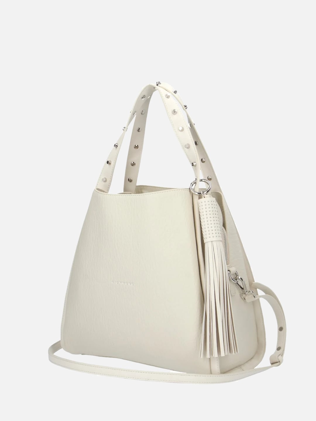 Richmond Borsa a mano con borchie e nappina Bianco