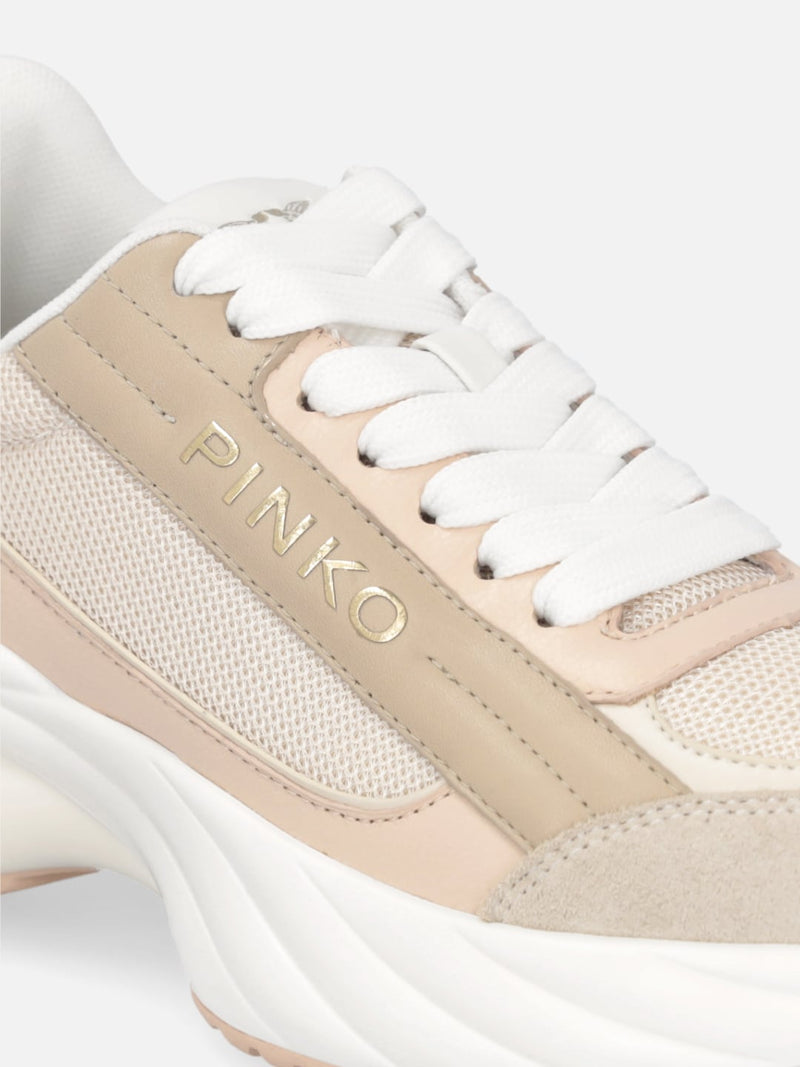 Pinko Sneakers Ariel 07 con logo e dettagli in pelle e suede Nude White