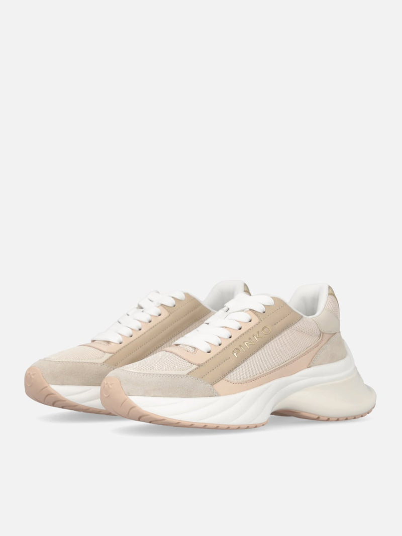 Pinko Sneakers Ariel 07 con logo e dettagli in pelle e suede Nude White