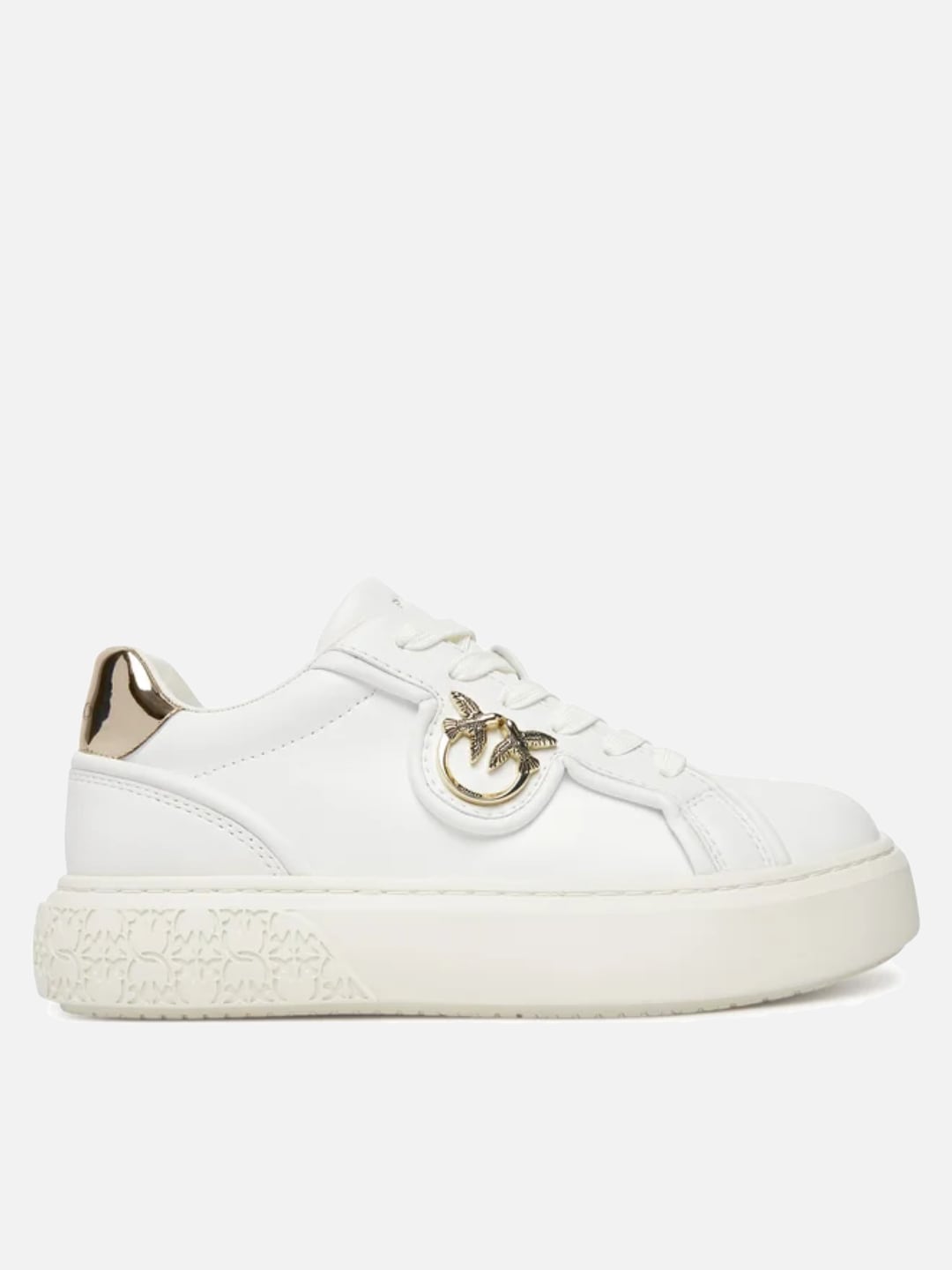 Pinko Sneakers flatform YOKO 06 con suola alta e logo in metallo Bianco Gold