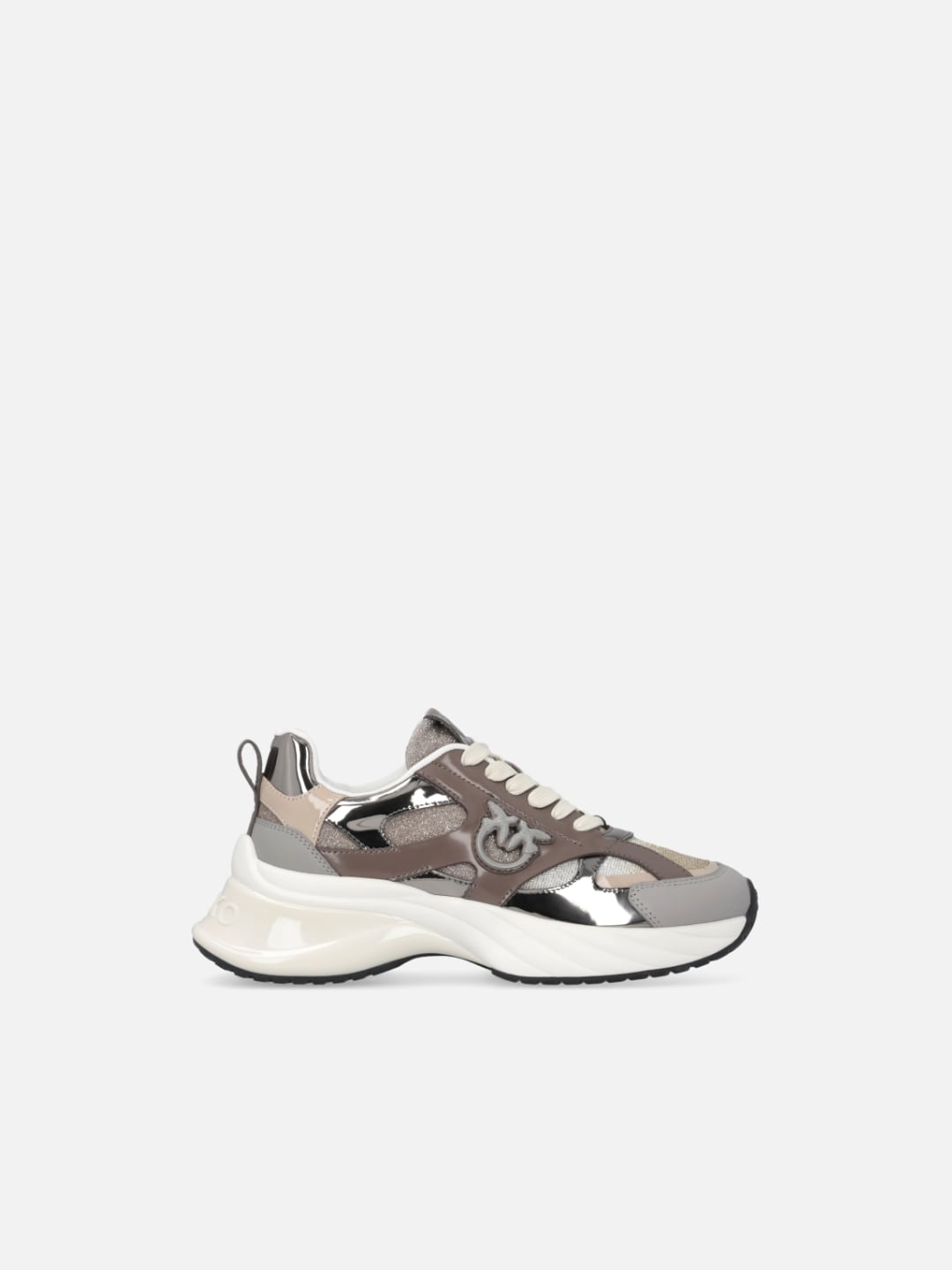 Pinko Sneakers ARIEL 15 con glitter e logo Love Birds Tabacco