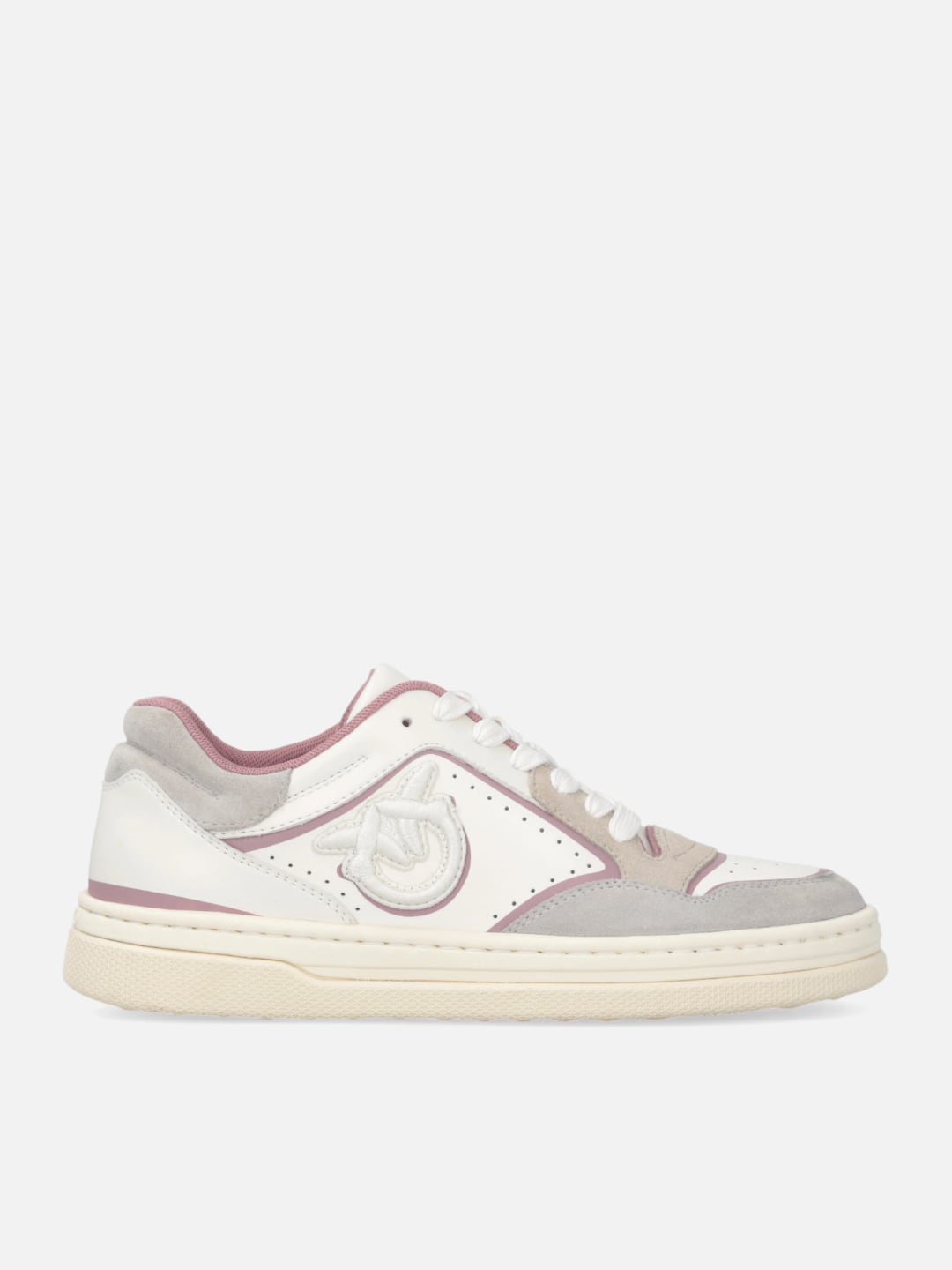 Pinko Sneakers flat in pelle MANDY 08 con logo ricamato Bianco Rosa