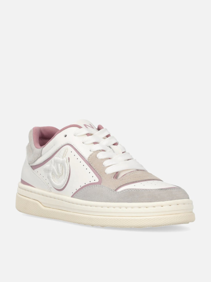 Pinko Sneakers flat in pelle MANDY 08 con logo ricamato Bianco Rosa