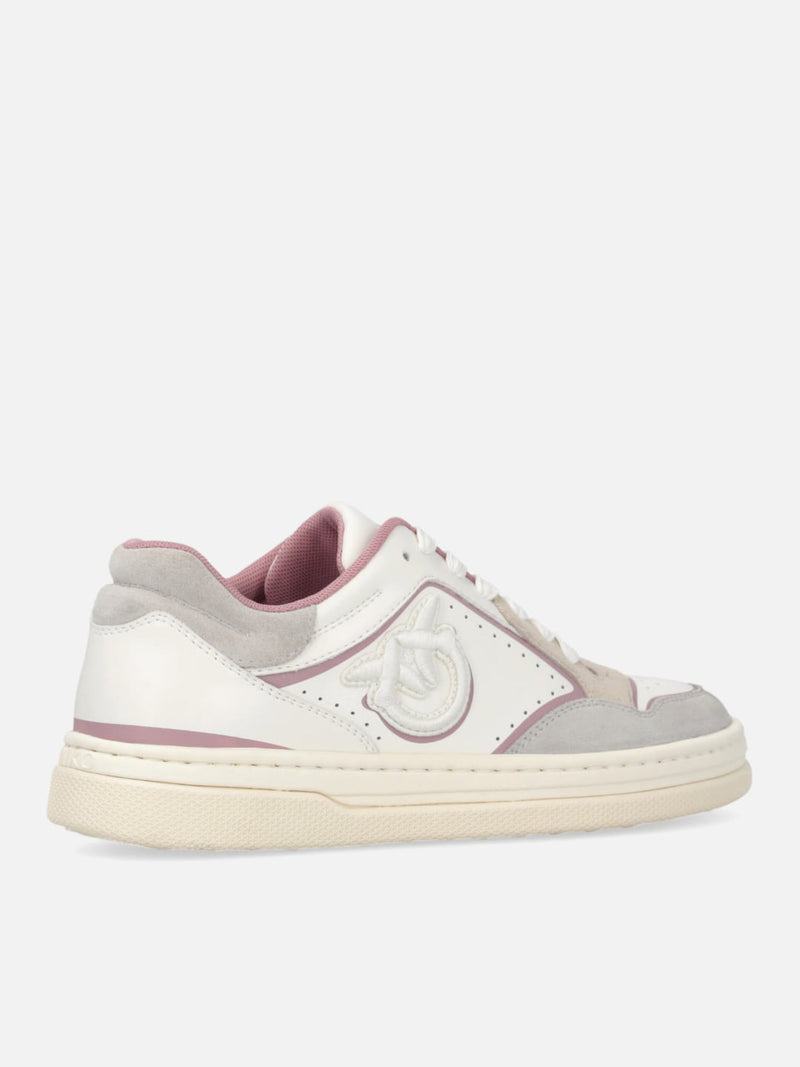 Pinko Sneakers flat in pelle MANDY 08 con logo ricamato Bianco Rosa