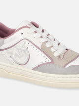 Pinko Sneakers flat in pelle MANDY 08 con logo ricamato Bianco Rosa