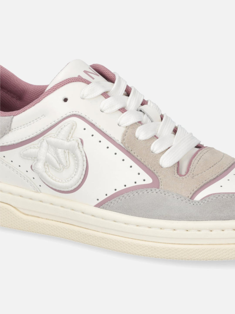 Pinko Sneakers flat in pelle MANDY 08 con logo ricamato Bianco Rosa