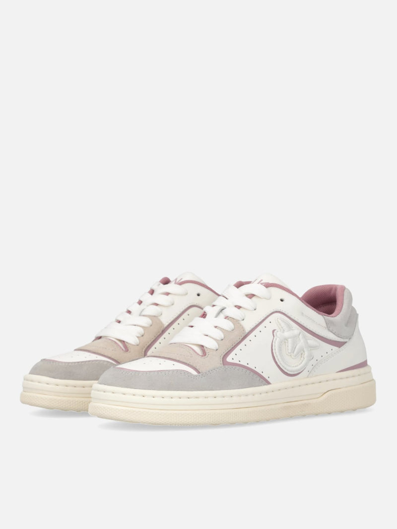 Pinko Sneakers flat in pelle MANDY 08 con logo ricamato Bianco Rosa