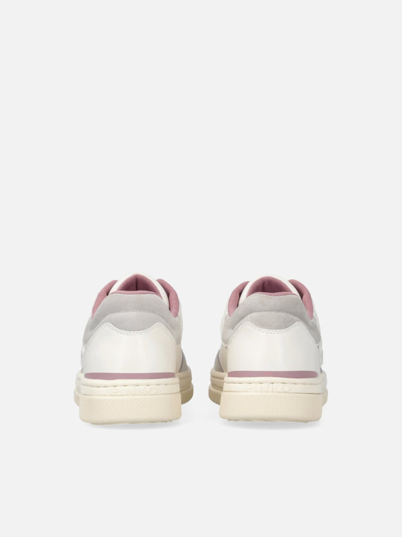 Pinko Sneakers flat in pelle MANDY 08 con logo ricamato Bianco Rosa