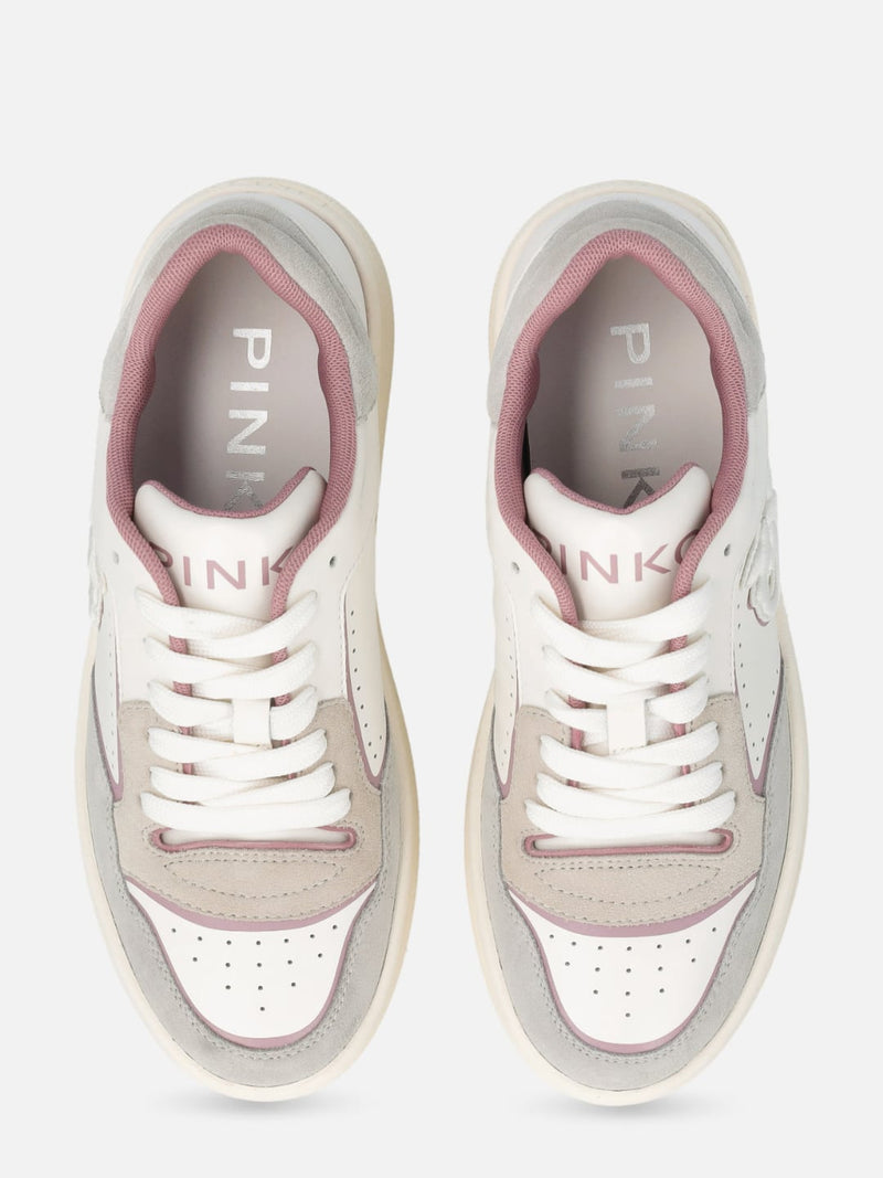 Pinko Sneakers flat in pelle MANDY 08 con logo ricamato Bianco Rosa