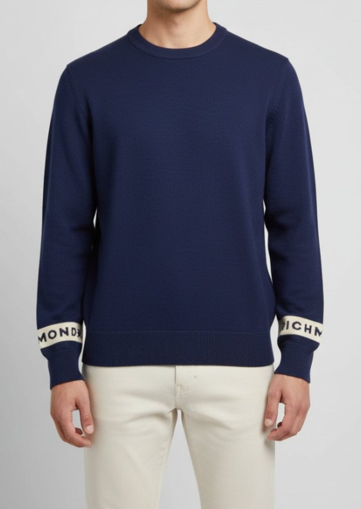 Richmond X Maglione Uomo Girocollo Dettaglio Logo Tape Blu