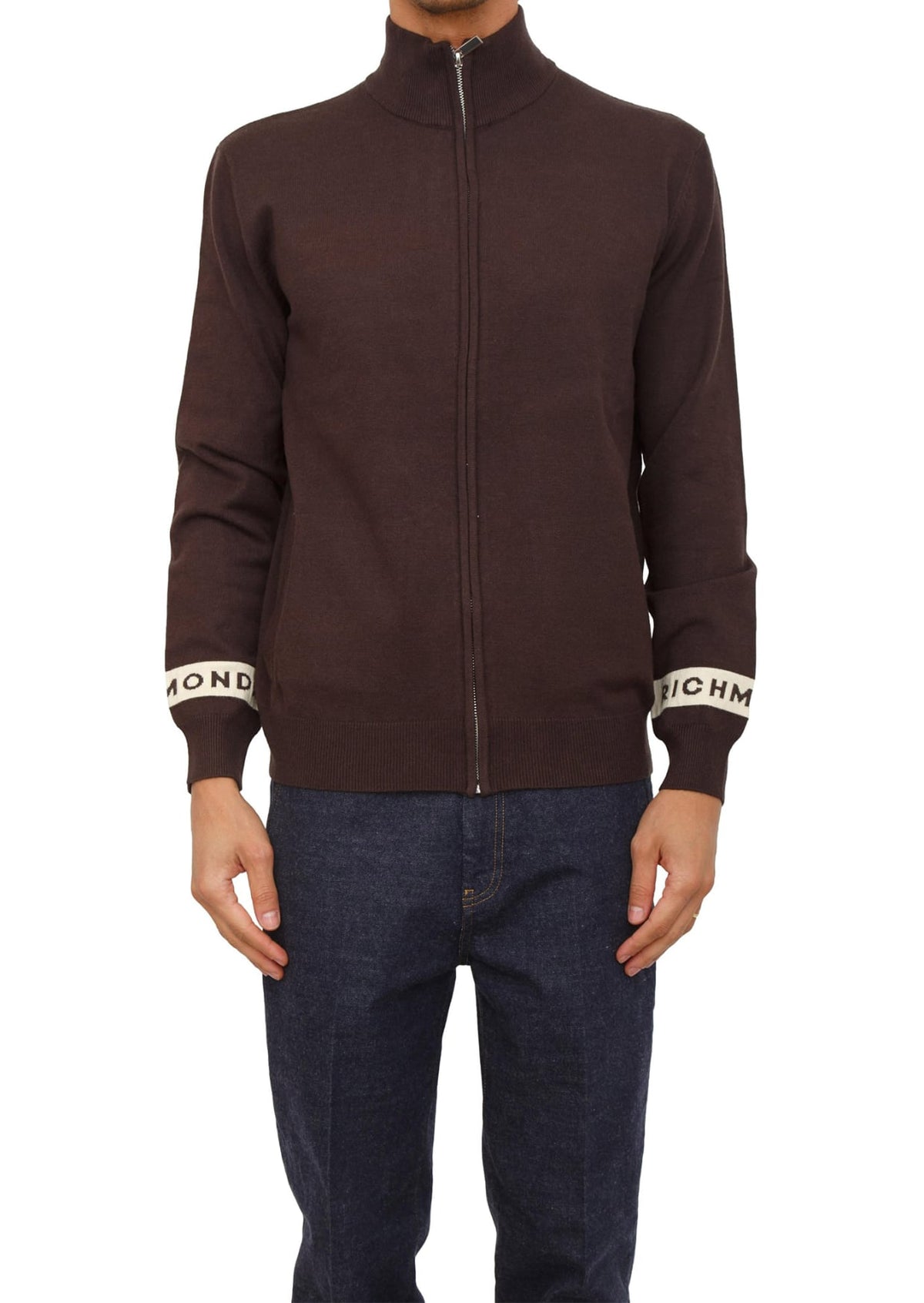 Richmond X Cardigan zip uomo in misto viscosa Marrone
