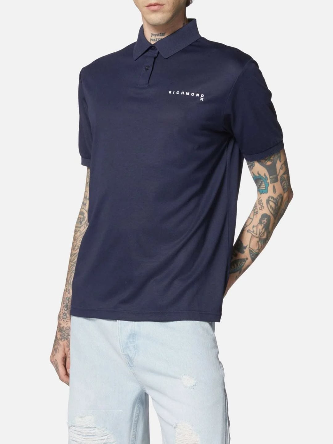 Richmond X Polo con logo ricamato Blu Scuro