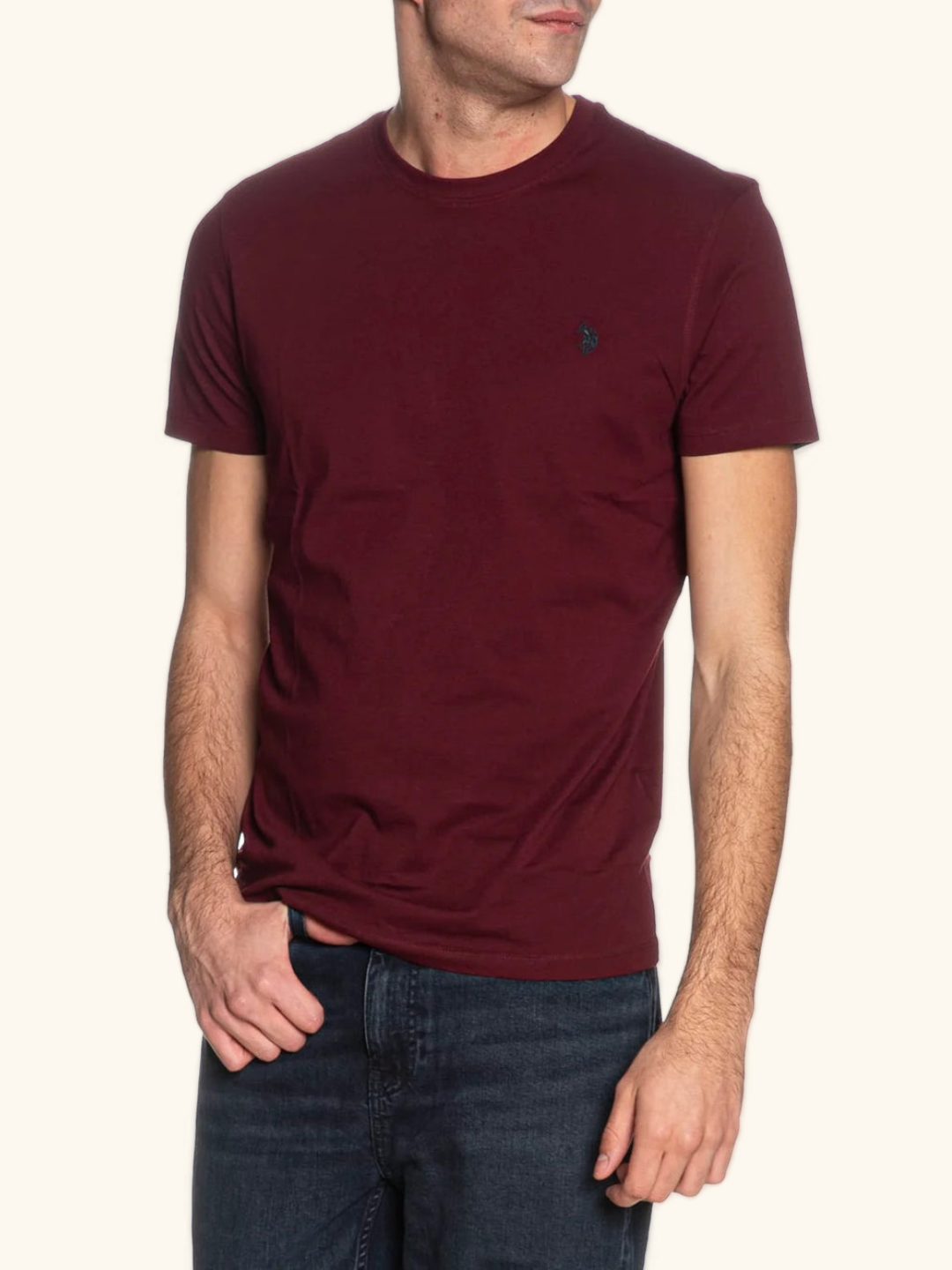 Us Polo Assn T-Shirt Girocollo Mick in Cotone Rosso Bordeaux