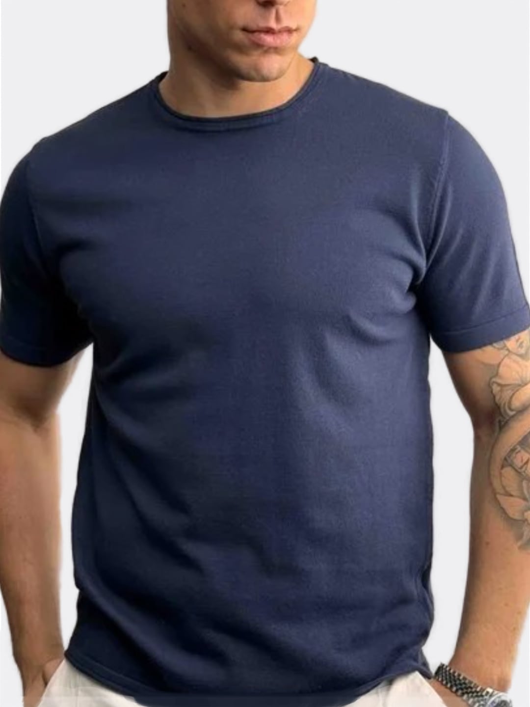WOOL&CO T-shirt in filo cotone pettinato Blu Navy
