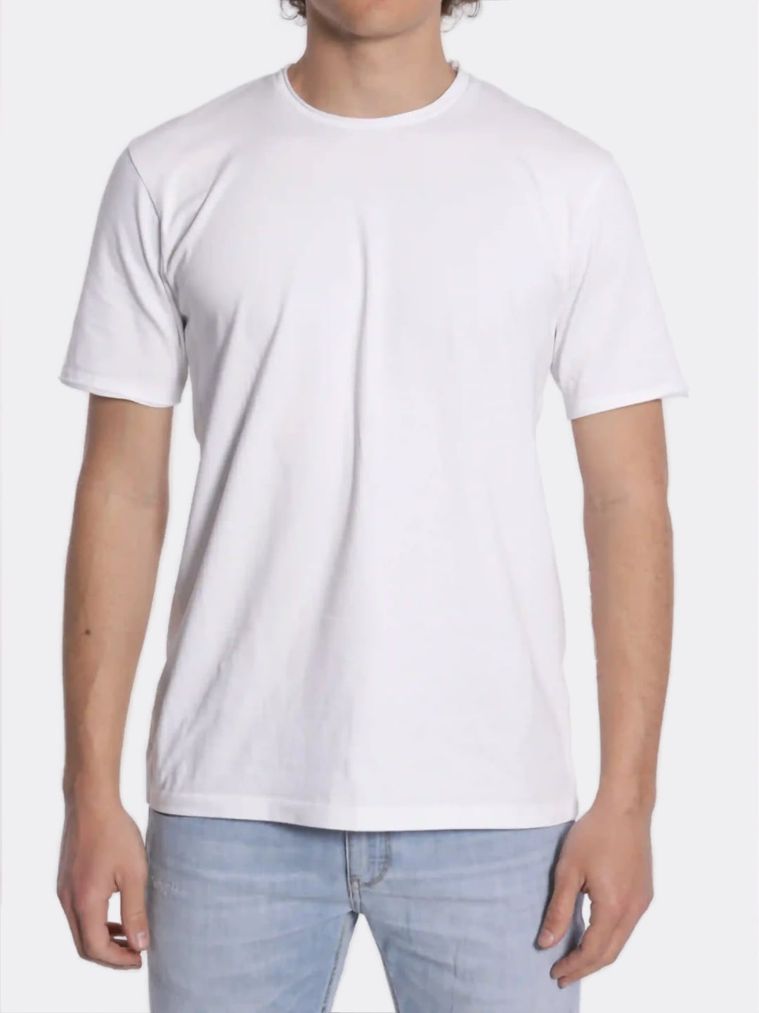 WOOL&CO T-Shirt girocollo con bordi a ricciolo in jersey di cotone Bianco