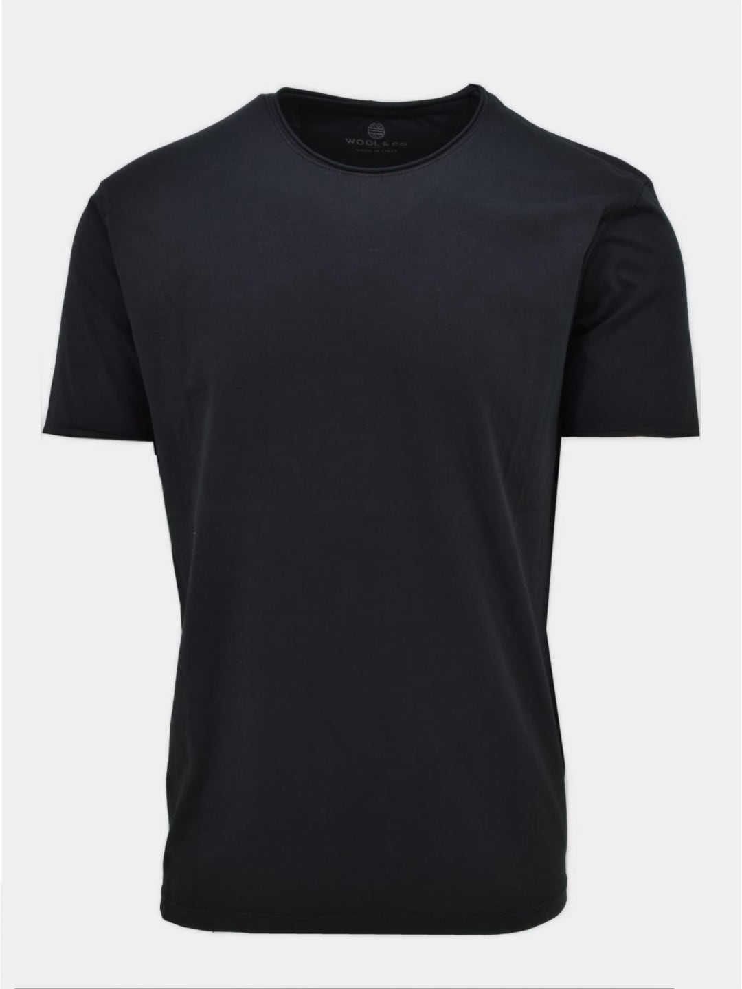 WOOL&CO T-Shirt girocollo con bordi a ricciolo in jersey di cotone Nero