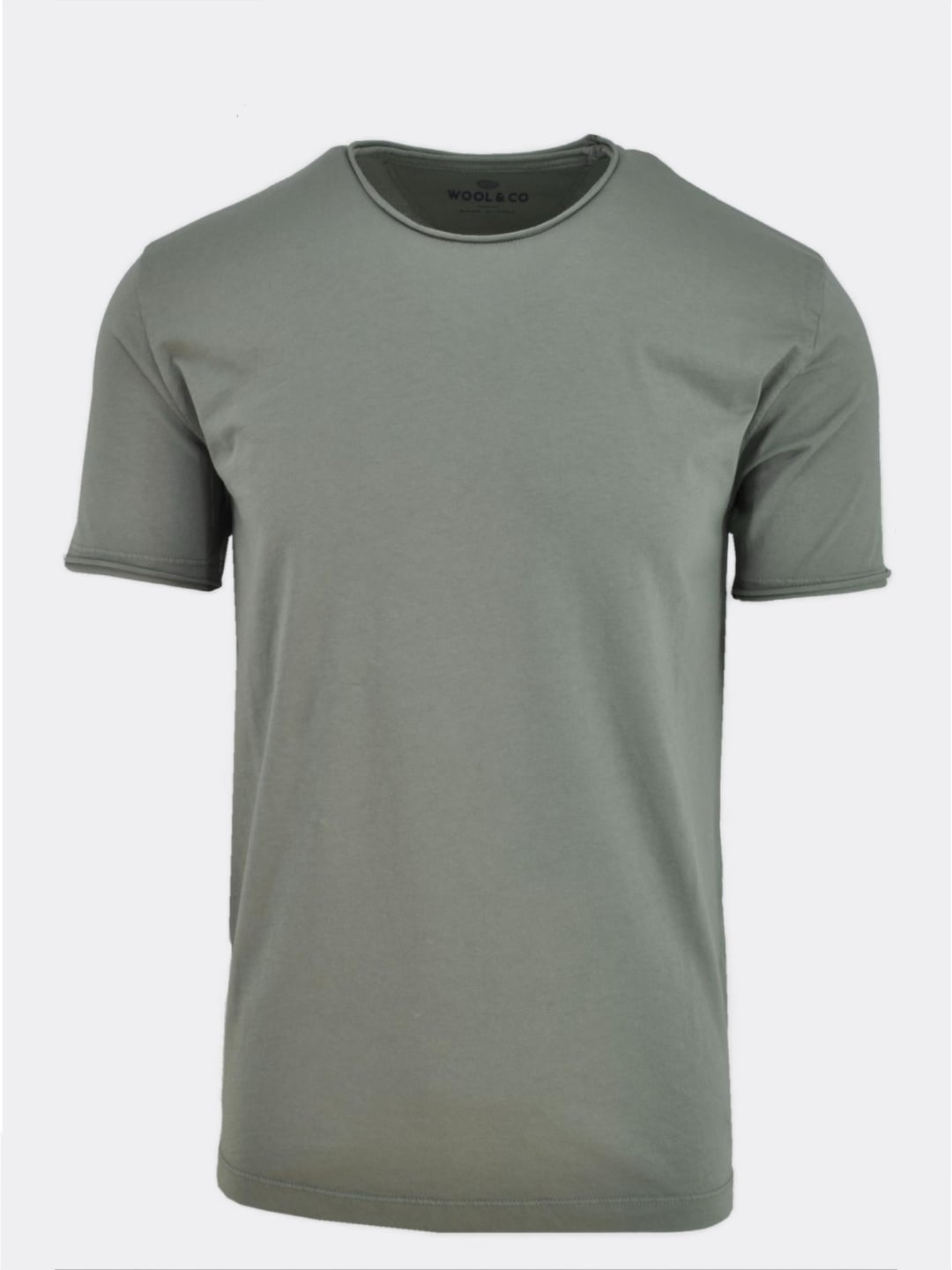 WOOL&CO T-Shirt girocollo con bordi a ricciolo in jersey di cotone Verde Militare