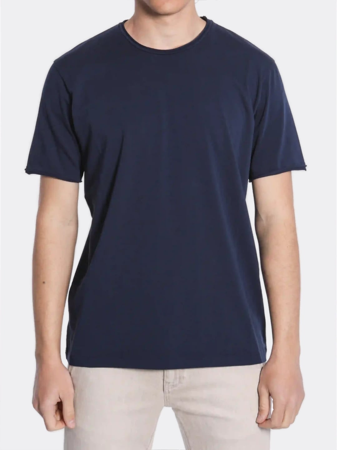 WOOL&CO T-Shirt girocollo con bordi a ricciolo in jersey di cotone Blu Scuro
