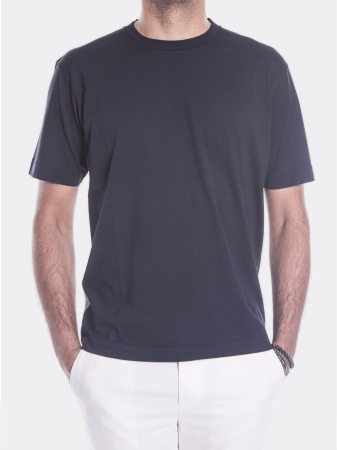 WOOL&CO T-Shirt paricollo con finitura a costina Blu Navy