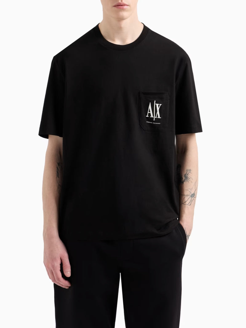 Armani Exchange T-shirt Con Logo Ricamato Regular Fit Nero